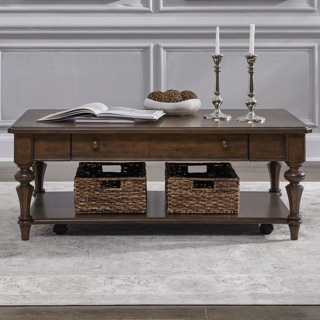 Liberty Furniture Arden Road Rectangular Cocktail Table in Satin Cherry image